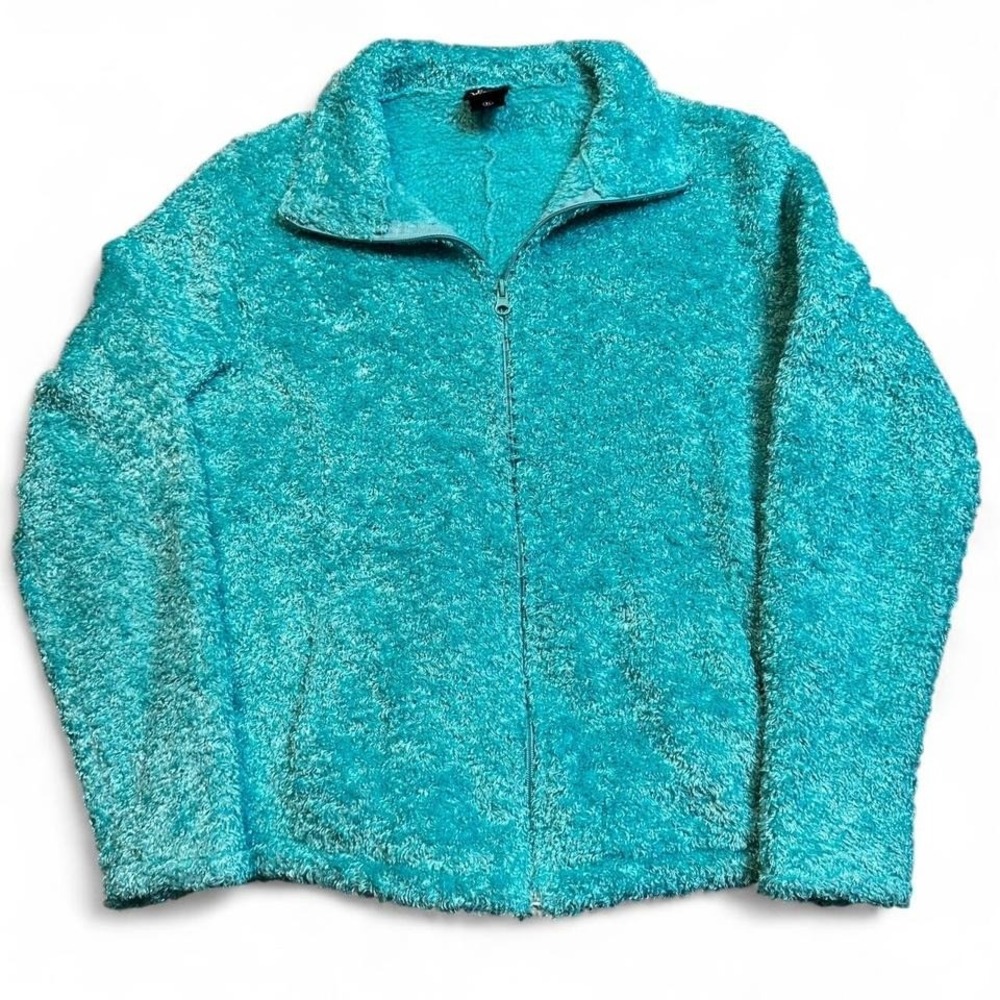 Vintage full zip teal fuzzy fleece early winters jacket size women's XL